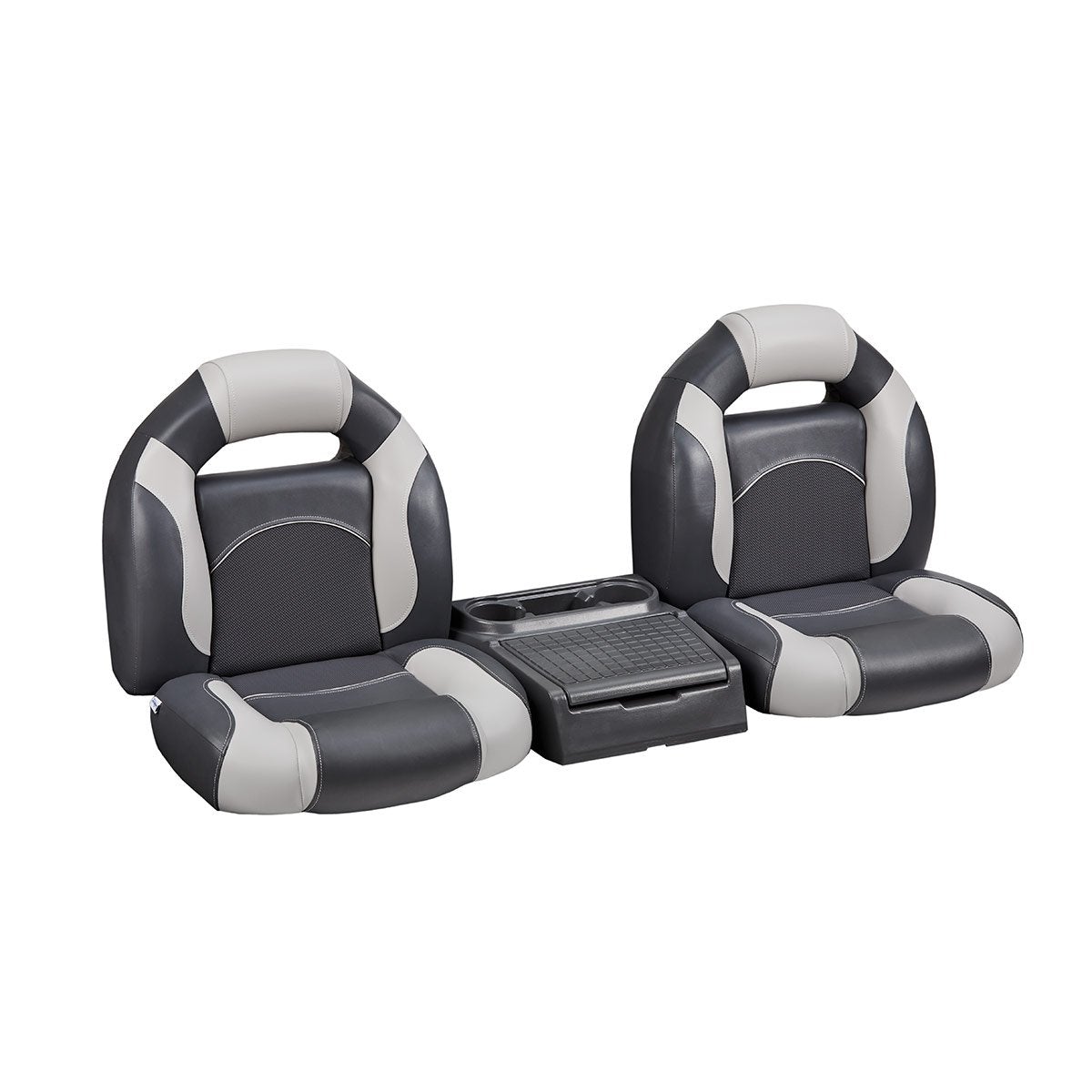Deck Mate Bass Boat Bench Seat Set with Console #color_charcoal & gray