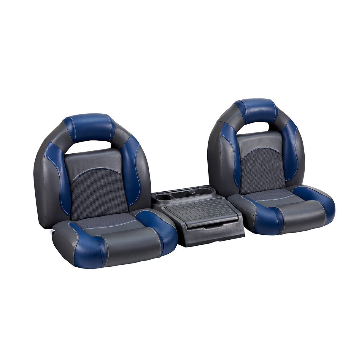 Deck Mate Bass Boat Bench Seat Set with Console #color_charcoal & blue
