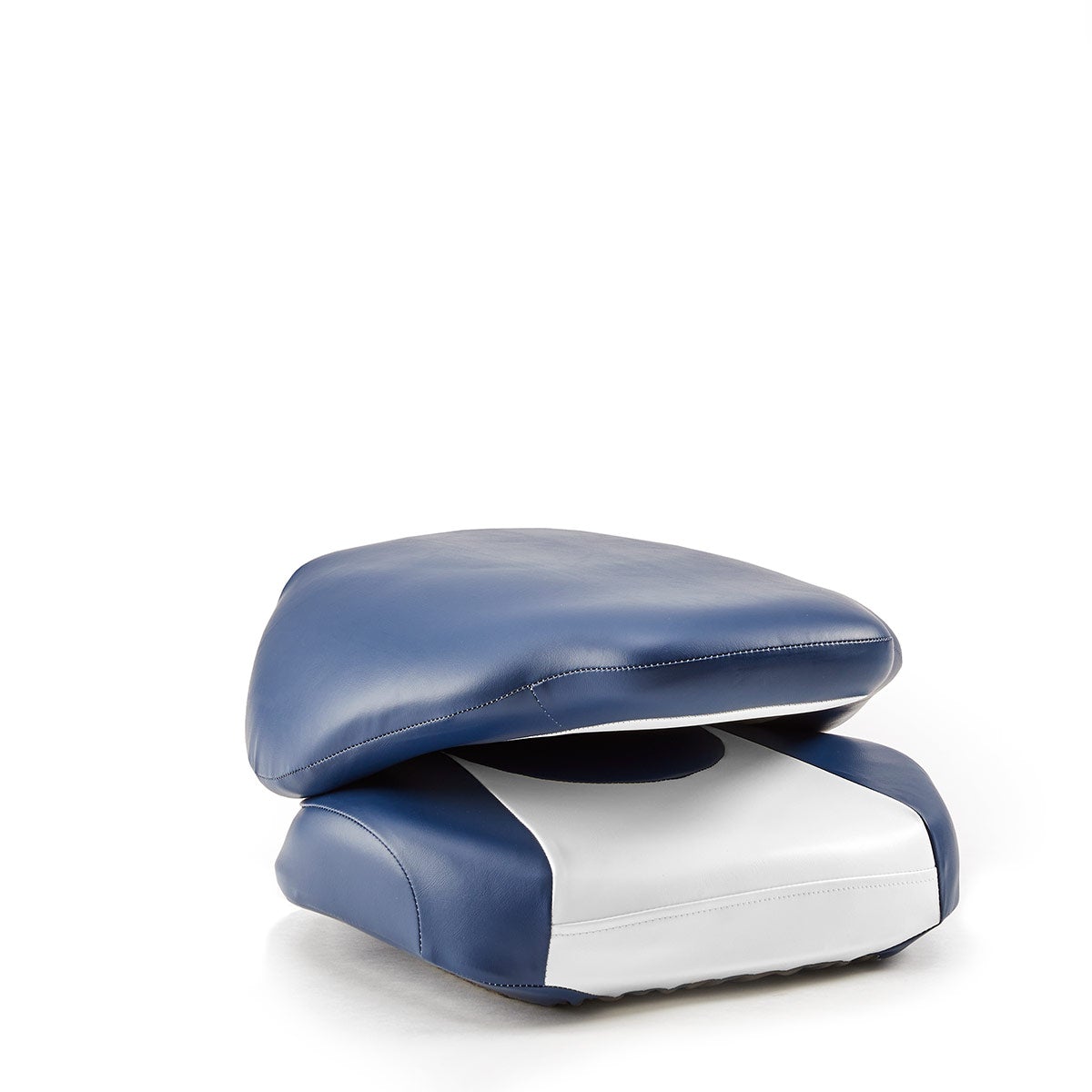 DeckMate High Back Sport Cushion Fishing Boat Seat White Blue Marine Grade Vinyl for sale #color_white & blue