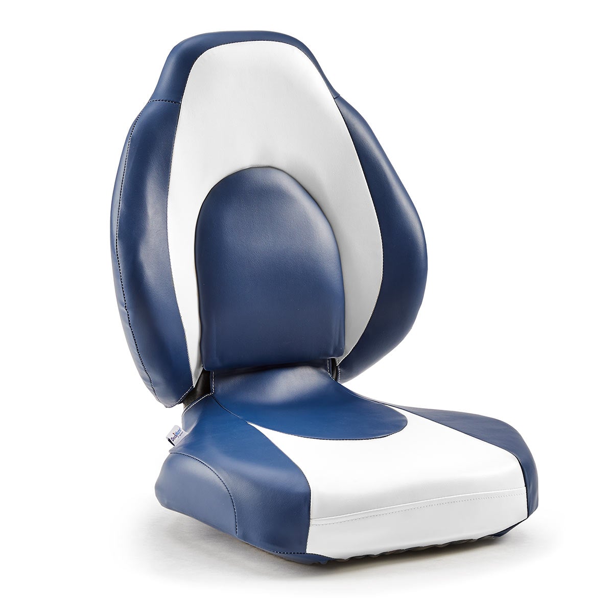 DeckMate High Back Sport Cushion Fishing Boat Seat White Blue Marine Grade Vinyl for sale #color_white & blue