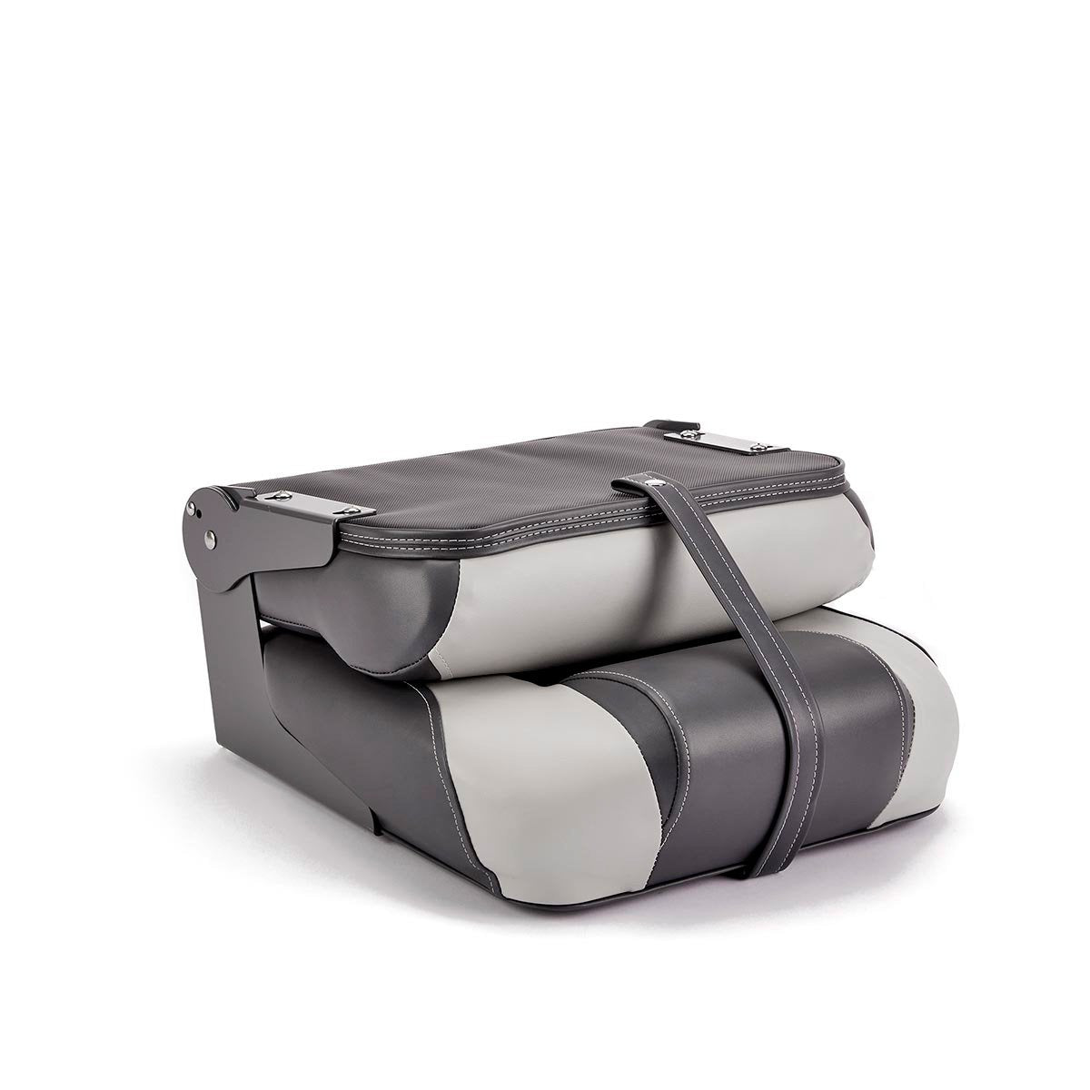 Hinge Mount Low Back Folding Boat Seat Charcoal Gray Marine Grade Vinyl for sale #color_charcoal & gray