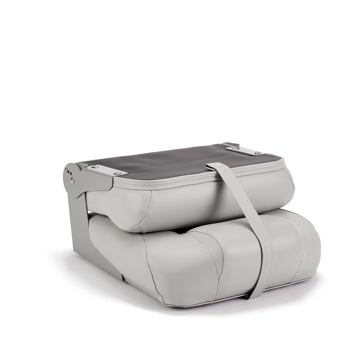 Hinge Mount Low Back Folding Boat Seat Gray Marine Grade Vinyl Black Accent for sale #color_gray