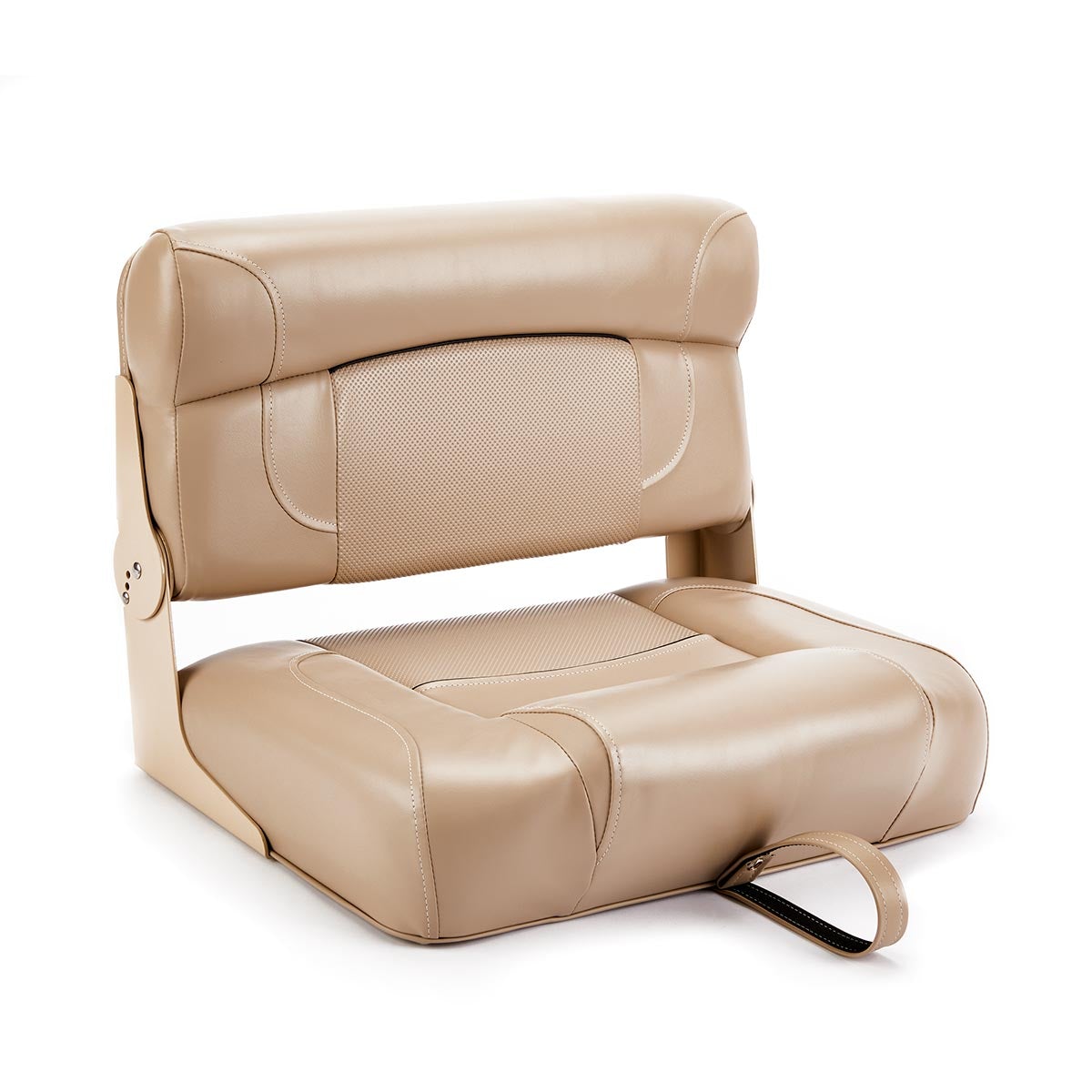 Deckmate Bench Mounted Folding Boat Seat Tan Marine Grade Vinyl Black Accent for sale #color_tan