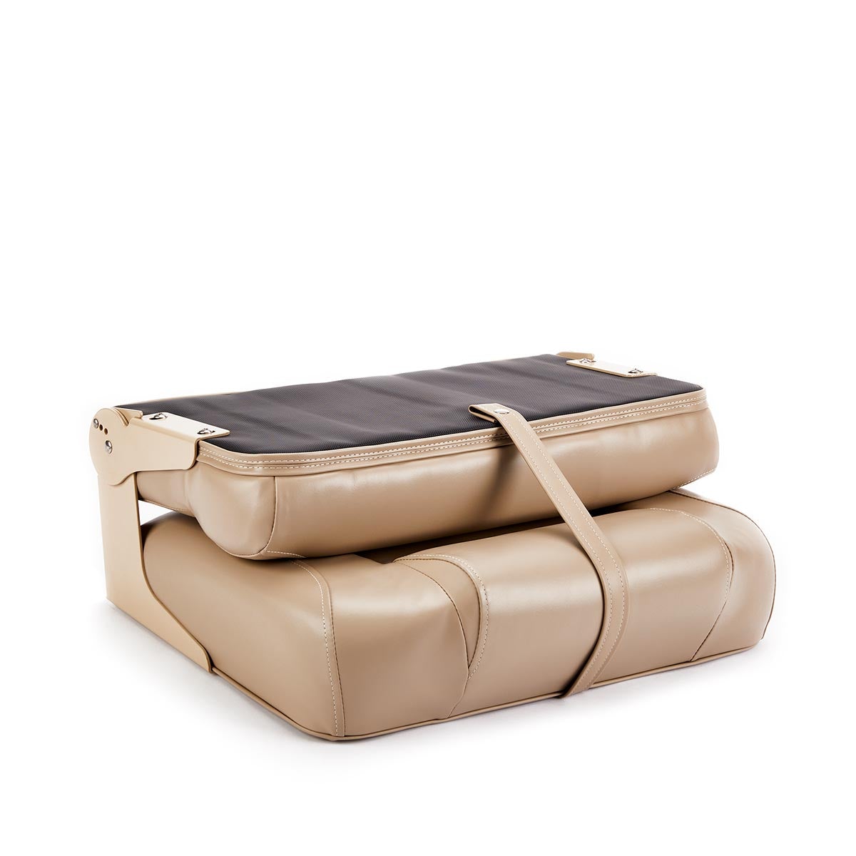 Deckmate Bench Mounted Folding Boat Seat Tan Marine Grade Vinyl Black Accent for sale #color_tan