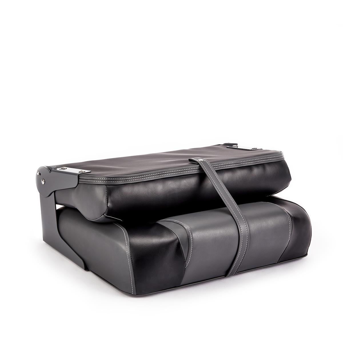 Deckmate Bench Mounted Folding Boat Seat Charcoal Black Marine Grade Vinyl for sale #color_charcoal & black
