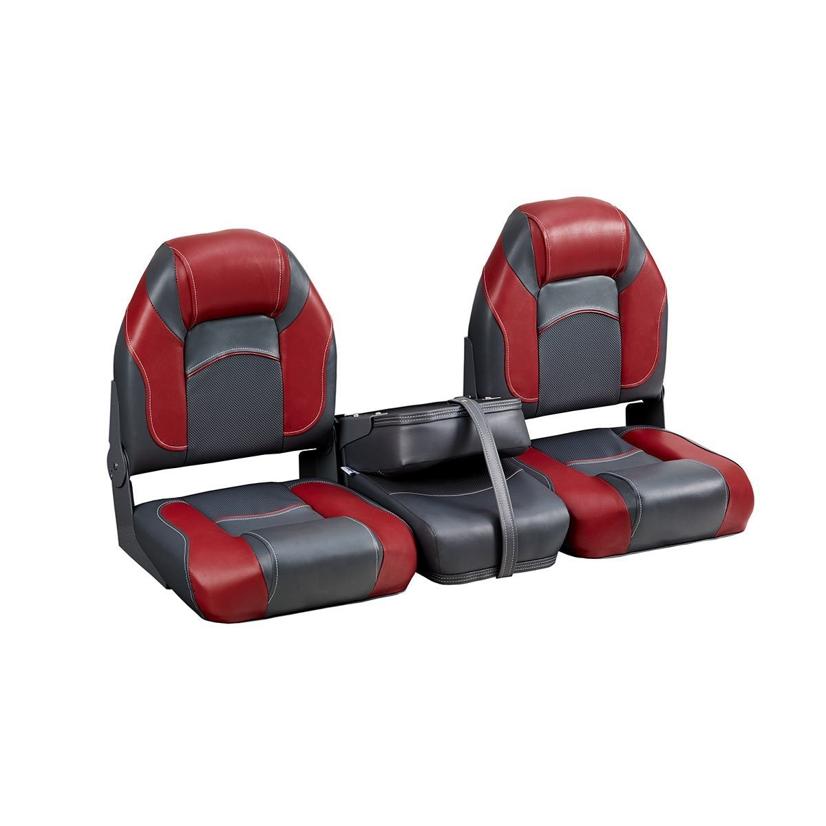 DeckMate Bass Boat Folding Bench Set with Jump Seat closed #color_charcoal & red