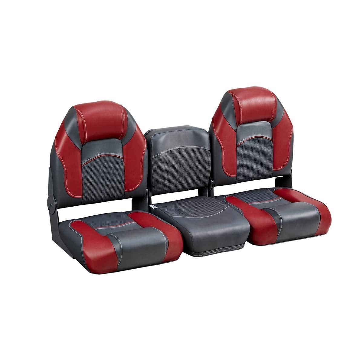 DeckMate Bass Boat Folding Bench Set with Jump Seat #color_charcoal & red