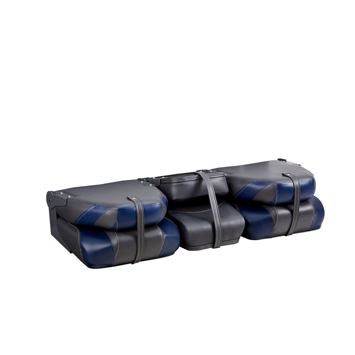 DeckMate Bass Boat Folding Bench Set with Jump Seat all closed #color_charcoal & blue