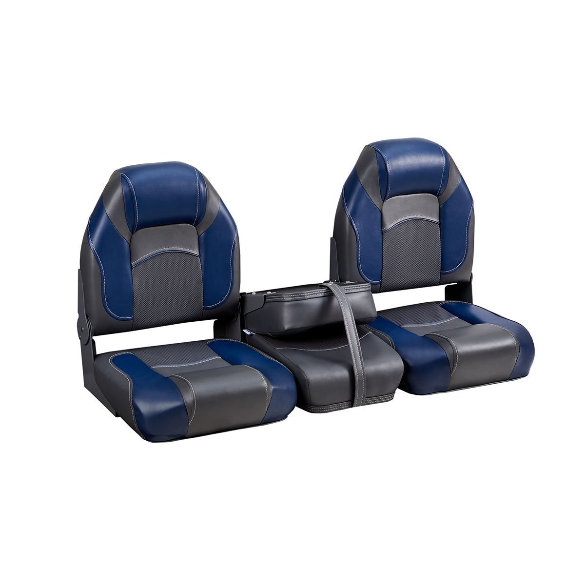 DeckMate Bass Boat Folding Bench Set with Jump Seat closed #color_charcoal & blue