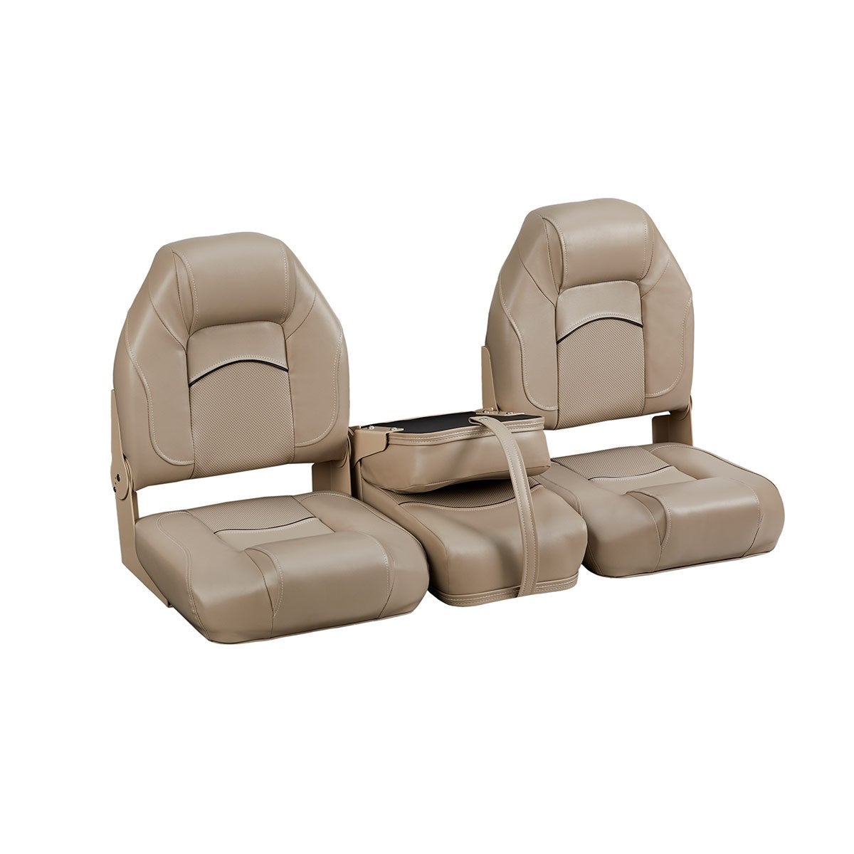 DeckMate Bass Boat Folding Bench Set with Jump Seat closed #color_tan