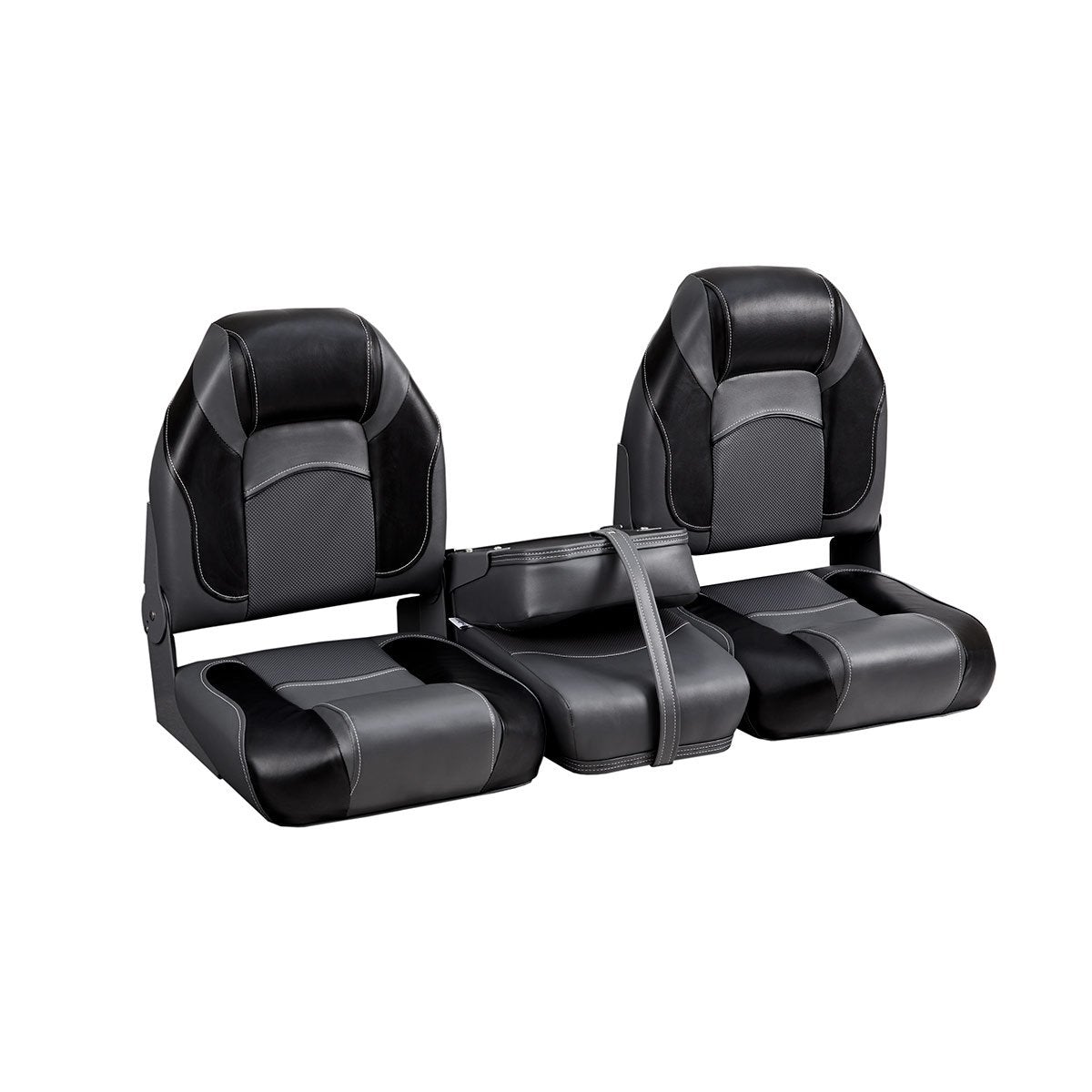 DeckMate Bass Boat Folding Bench Set with Jump Seat closed #color_charcoal & black