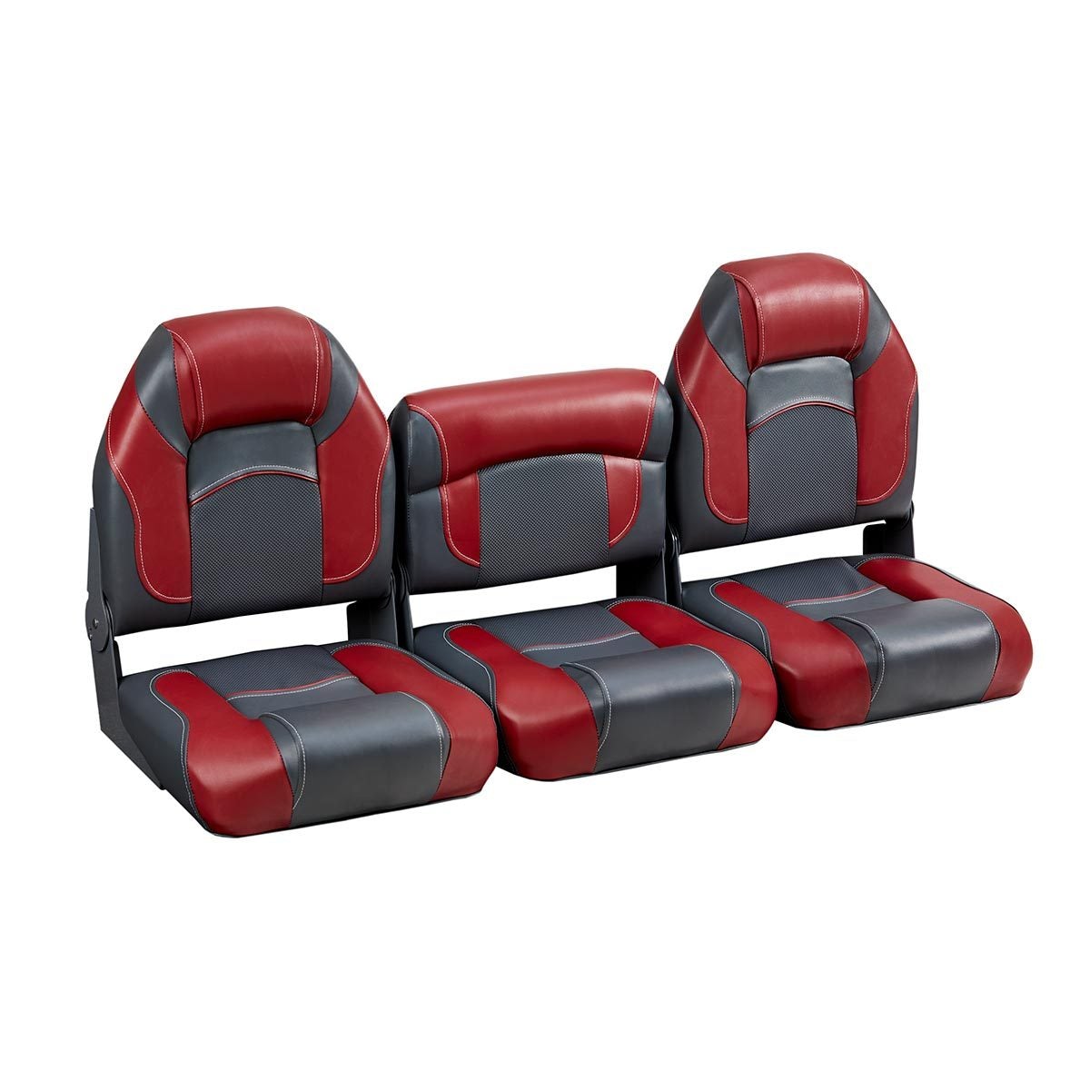 DeckMate Bass Boat Folding Bench Set with step middle Seat #color_charcoal & red