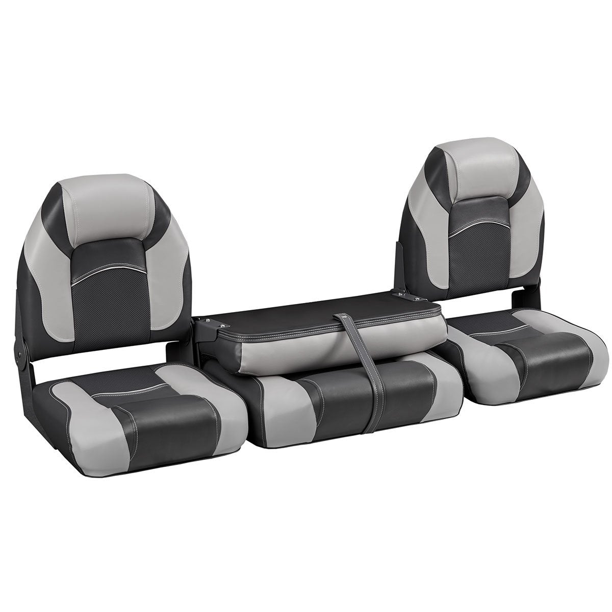 DeckMate Bass Boat Folding Bench Set with wide Jump Seat closed #color_charcoal & gray