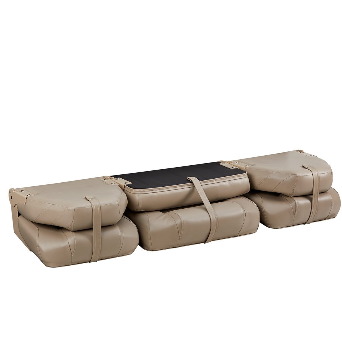 DeckMate Bass Boat Folding Bench Set with wide Jump Seat all closed #color_tan