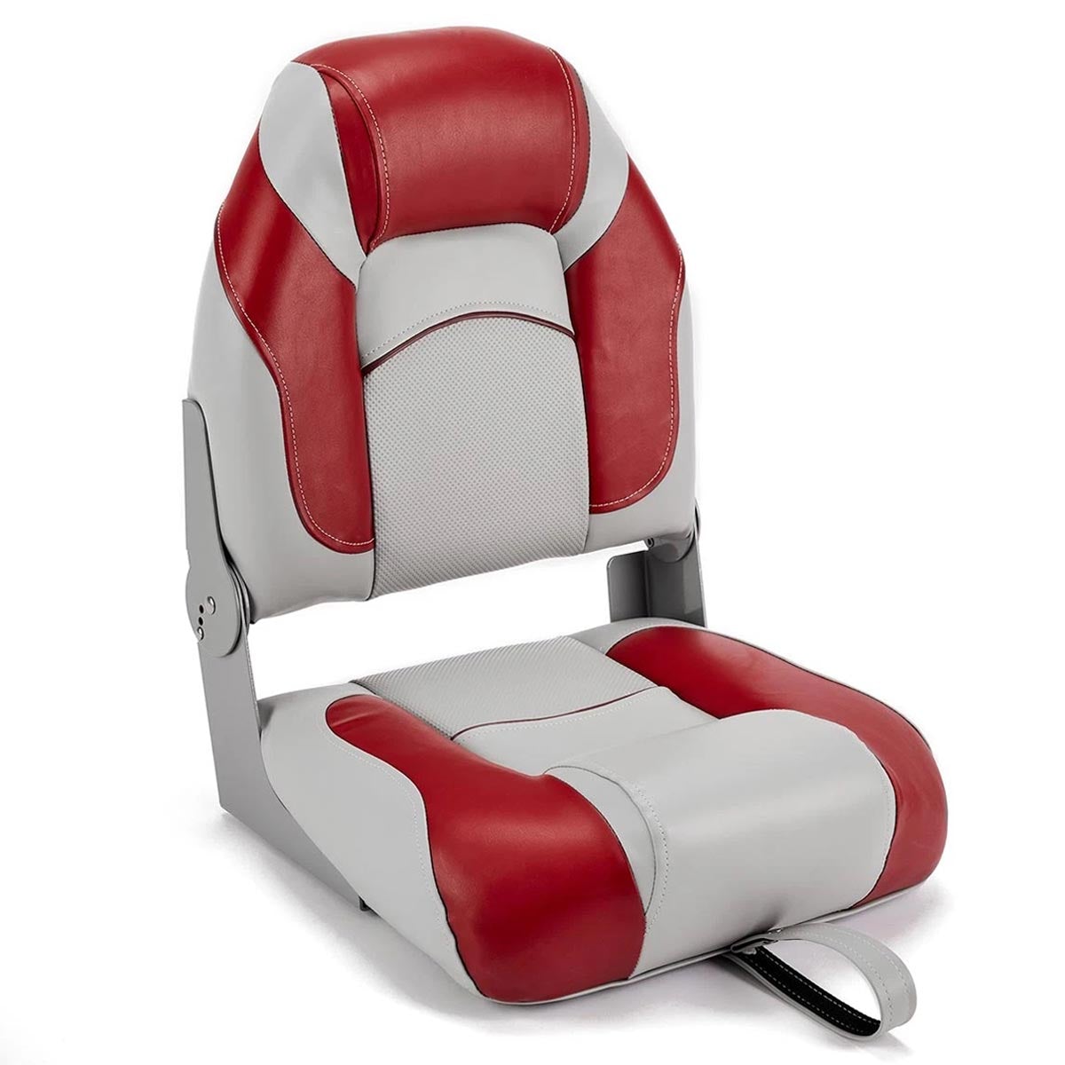 Deckmate High Back Folding Boat Seat Gray & Red Marine Grade Vinyl for sale #color_gray & red