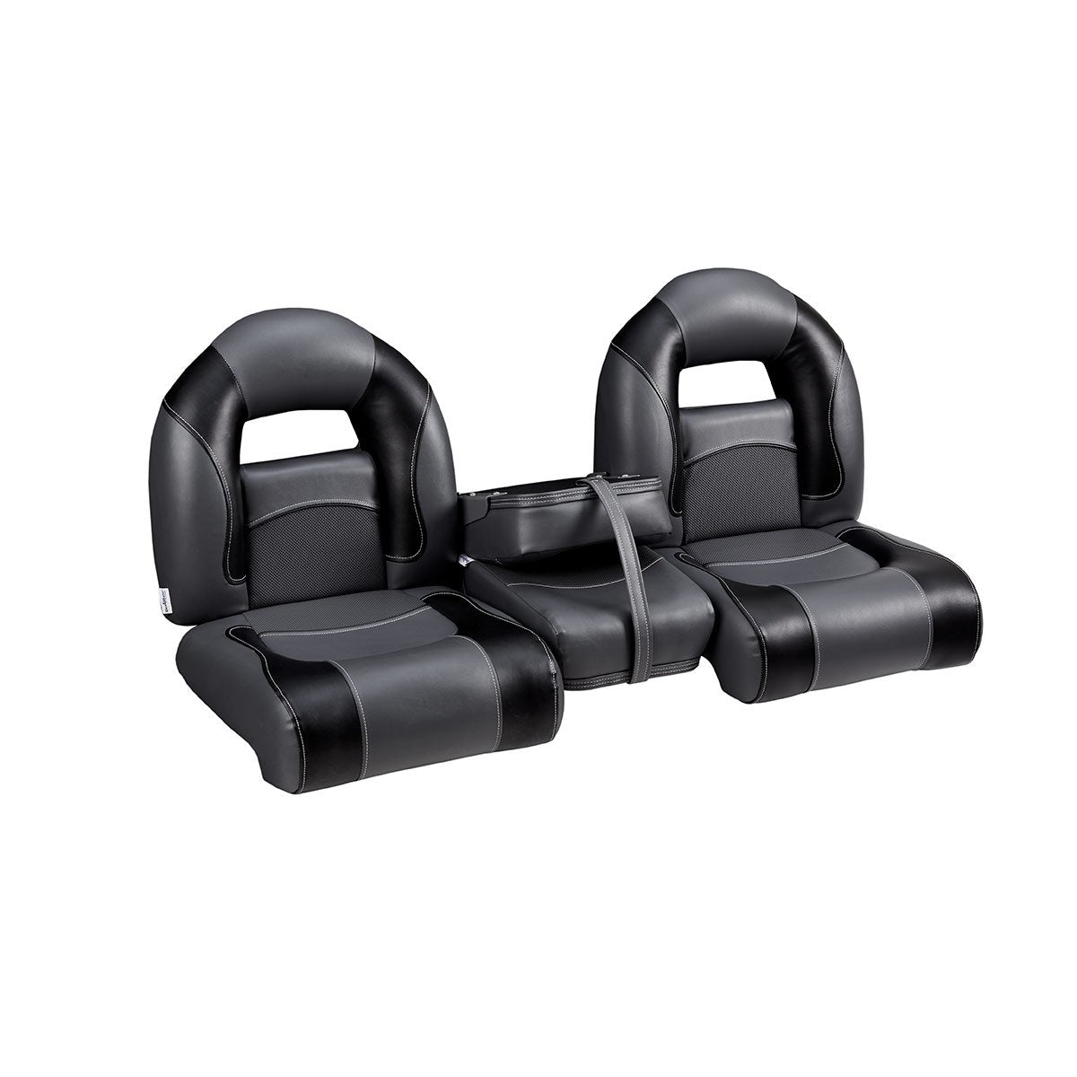DeckMate Compact Bass Boat Bench Seat Set with closed jump seat #color_charcoal & black