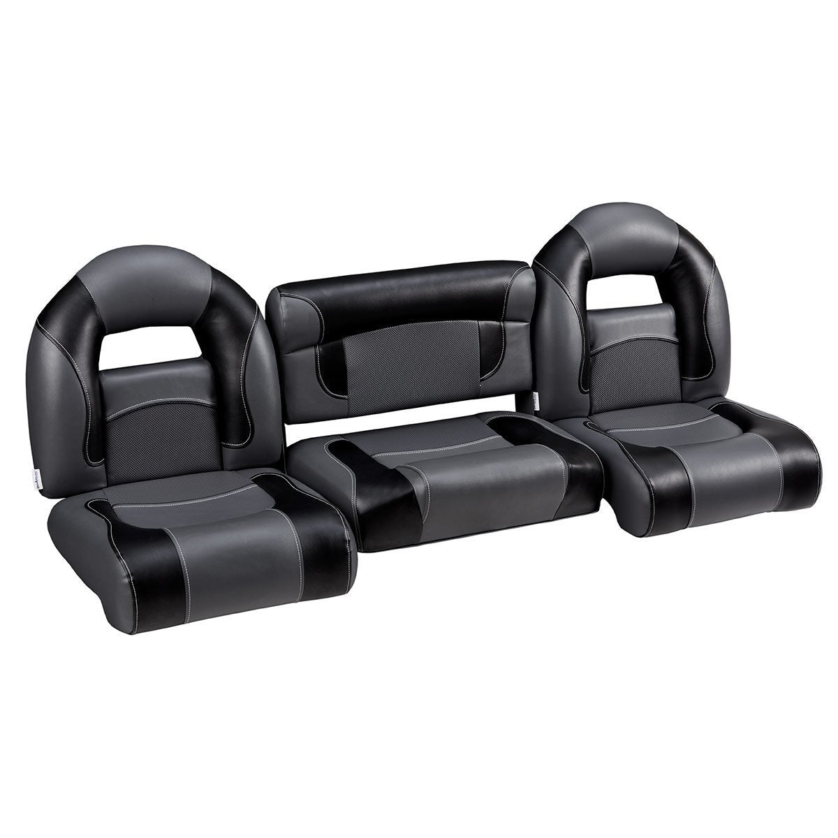 DeckMate Compact Bass Boat Bench Set with wide folding middle seat #color_charcoal & black