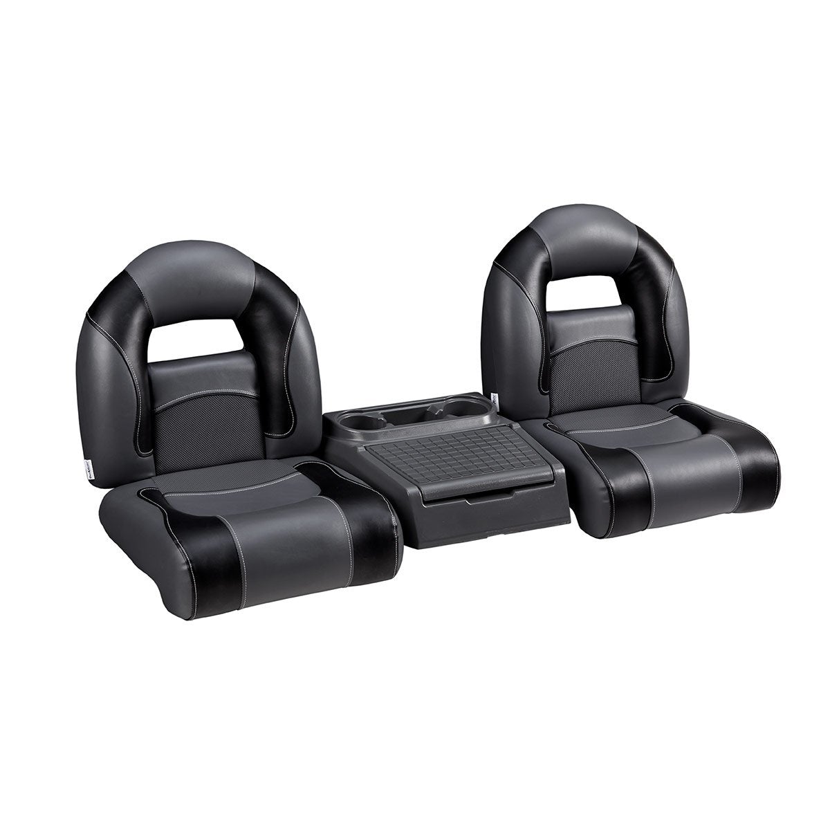 DeckMate Compact Bass Boat Bench Seat Set with center console #color_charcoal & black