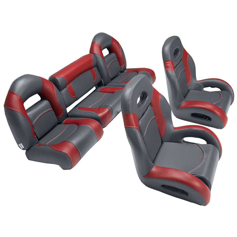 fish and ski boat seats in charcoal/red
