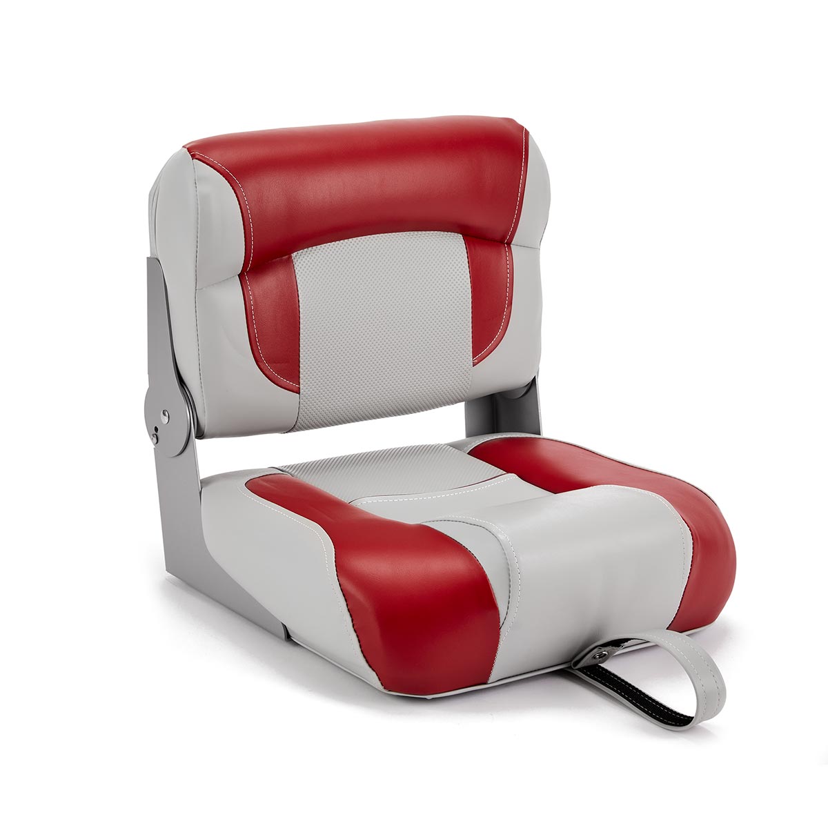 Hinge Mount Low Back Folding Boat Seat Gray Red Marine Grade Vinyl for sale #color_gray & red