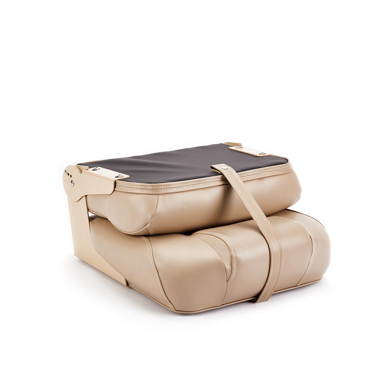 Hinge Mount Low Back Folding Boat Seat Tan Marine Grade Vinyl Black Accent for sale #color_tan