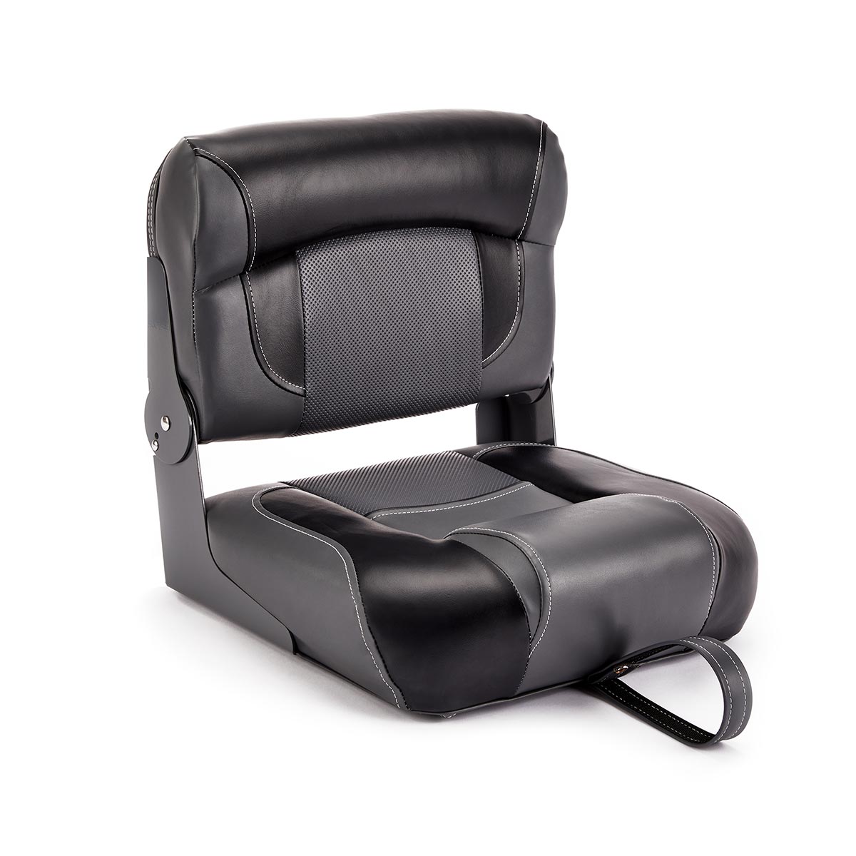 Hinge Mount Low Back Folding Boat Seat Charcoal Black Marine Grade Vinyl for sale #color_charcoal & black