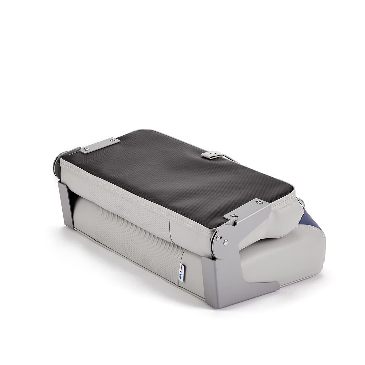 Deckmate Bench Mounted Folding Boat Seat Gray & Blue Marine Grade Vinyl for sale #color_gray & blue