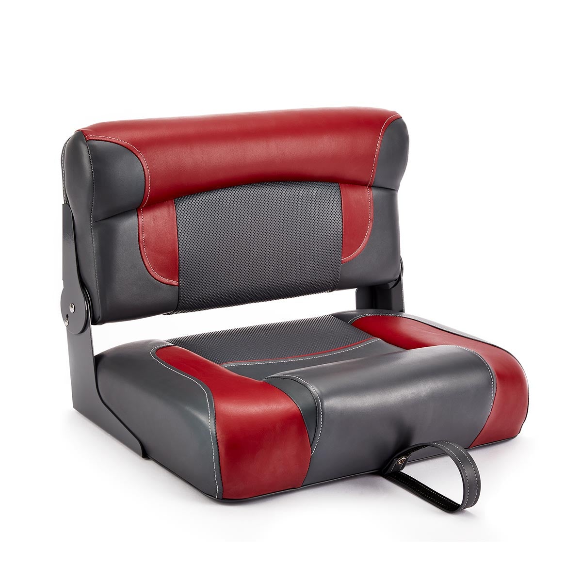 Deckmate Bench Mounted Folding Boat Seat Charcoal Red Marine Grade Vinyl for sale #color_charcoal & red