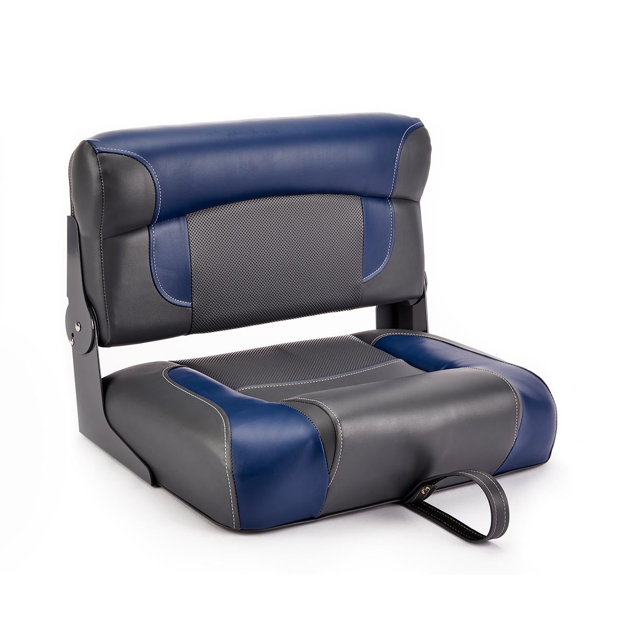 Deckmate Bench Mounted Folding Boat Seat Charcoal Blue Marine Grade Vinyl for sale #color_charcoal & blue