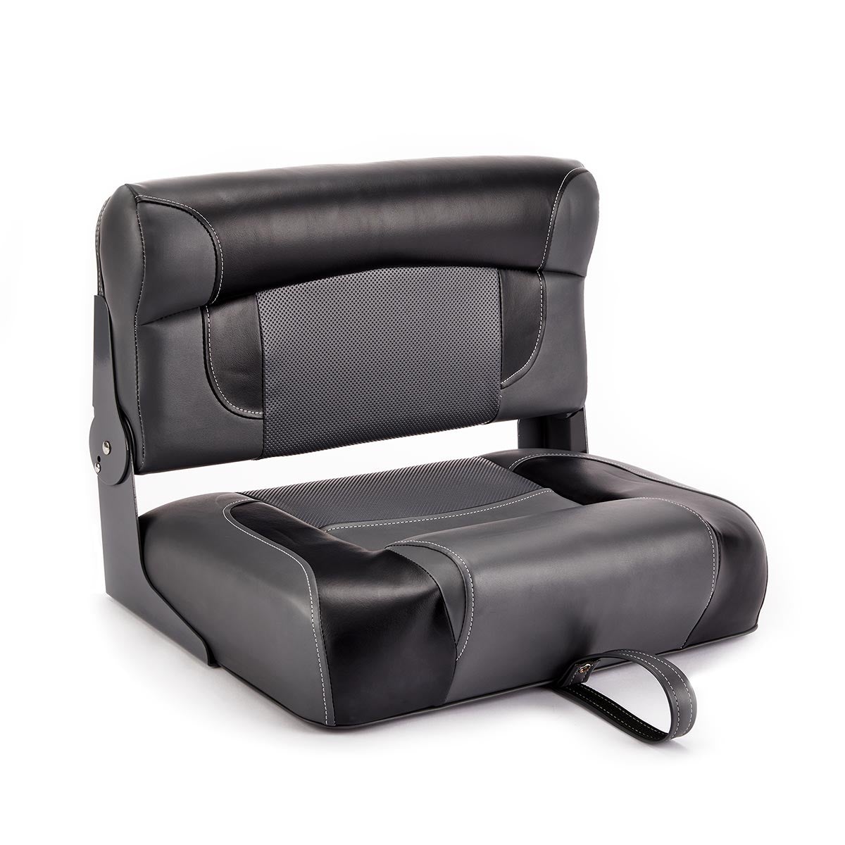 Deckmate Bench Mounted Folding Boat Seat Charcoal Black Marine Grade Vinyl for sale #color_charcoal & black