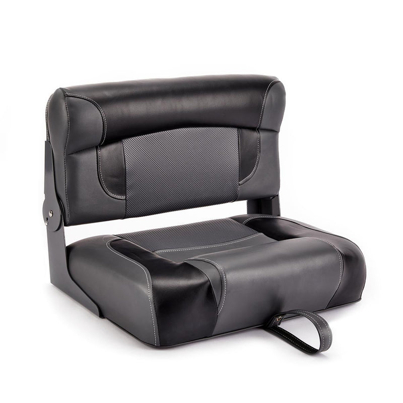 Deckmate Bench Mounted Folding Boat Seat Charcoal Black Marine Grade Vinyl for sale