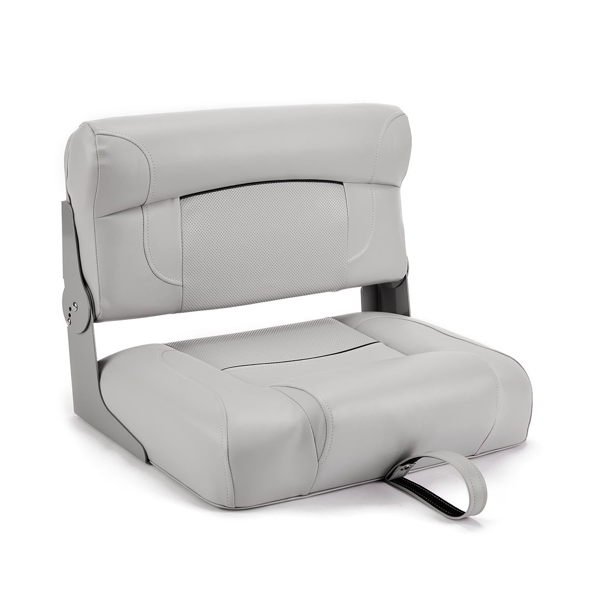 Deckmate Bench Mounted Folding Boat Seat Gray Marine Grade Vinyl Black Accent for sale #color_gray