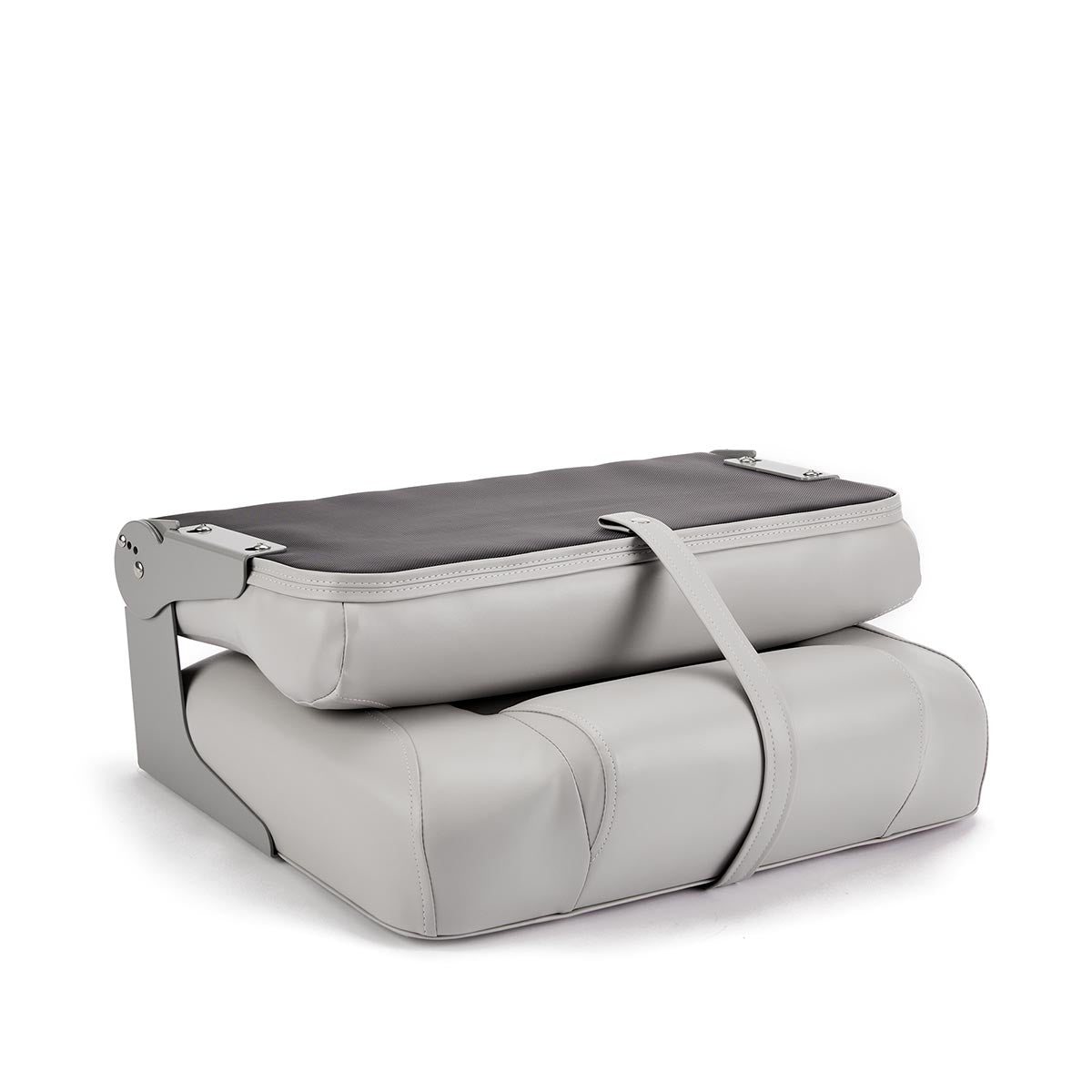Deckmate Bench Mounted Folding Boat Seat Gray Marine Grade Vinyl Black Accent for sale #color_gray
