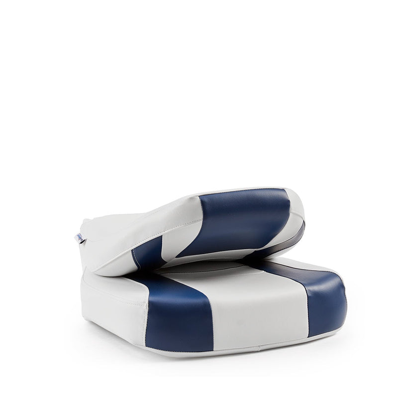 DeckMate Economy Center Hinge Cushion Fishing Boat Seat White Blue Marine Grade Vinyl for sale