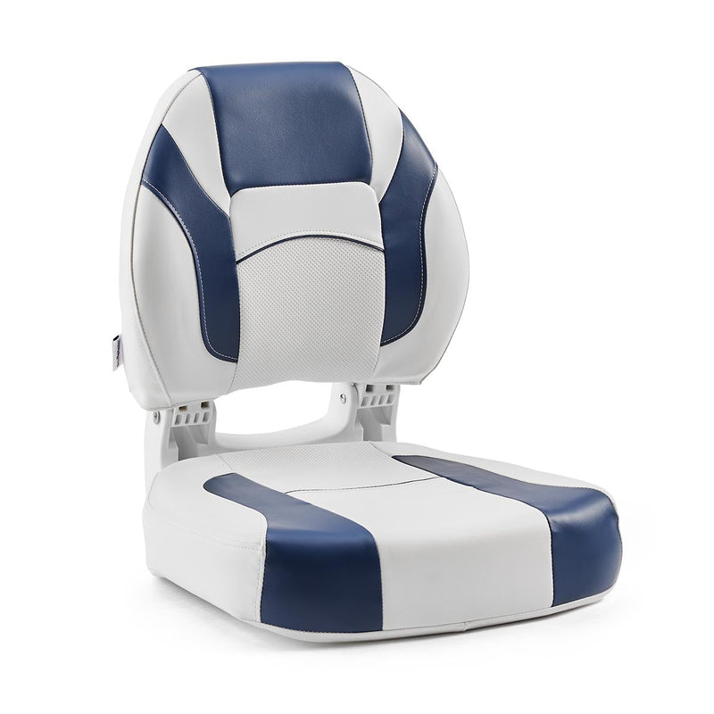 DeckMate Economy Center Hinge Cushion Fishing Boat Seat White Blue Marine Grade Vinyl for sale