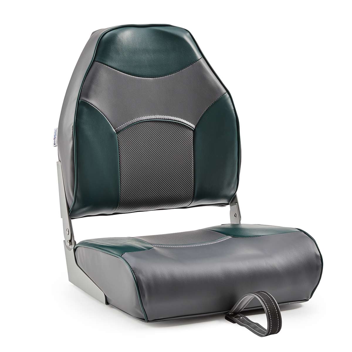 DeckMate Economy High Back Fishing Boat Seat Charcoal Green Marine Grade Vinyl for sale #color_charcoal & green