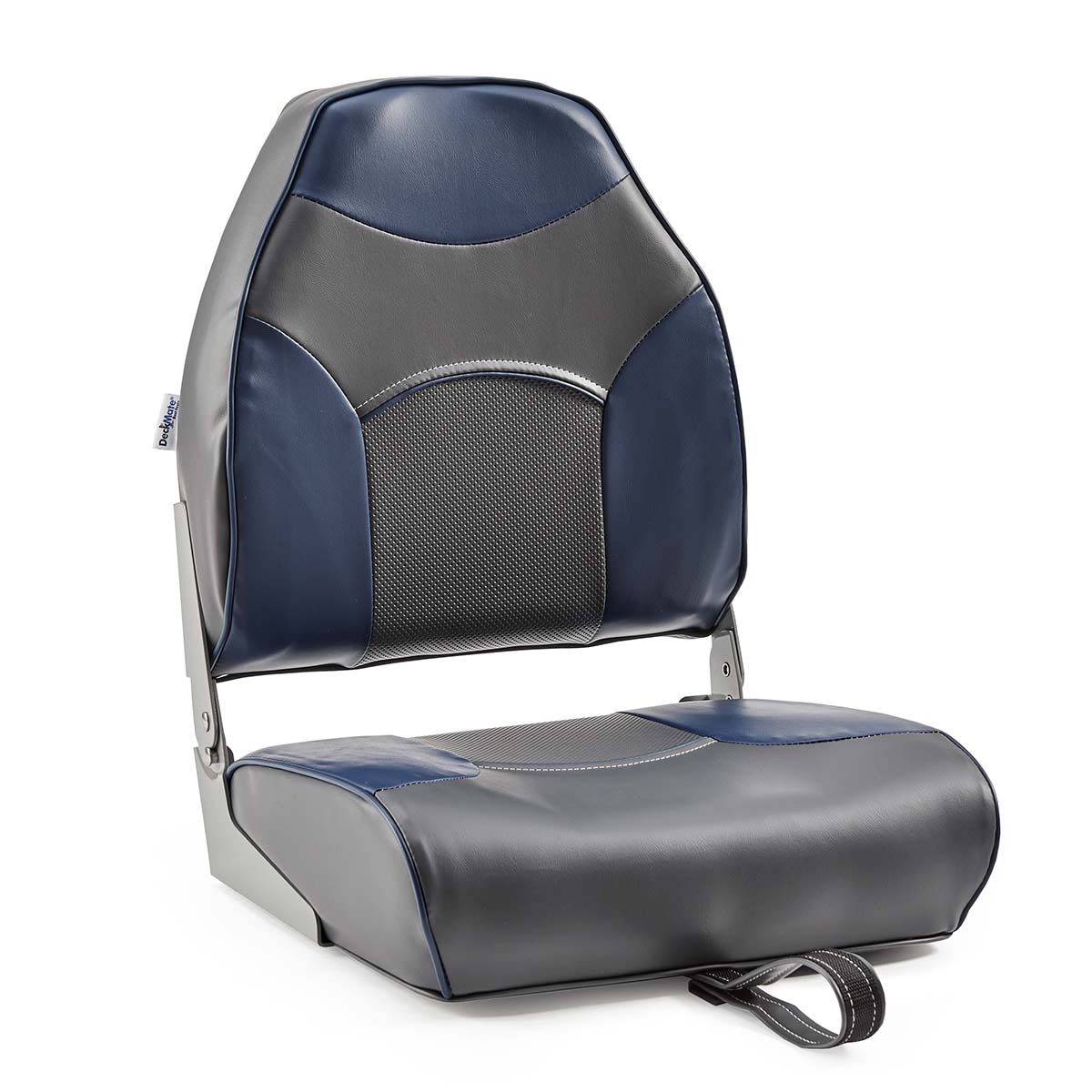 DeckMate Economy High Back Fishing Boat Seat Charcoal Blue Marine Grade Vinyl for sale #color_charcoal & blue