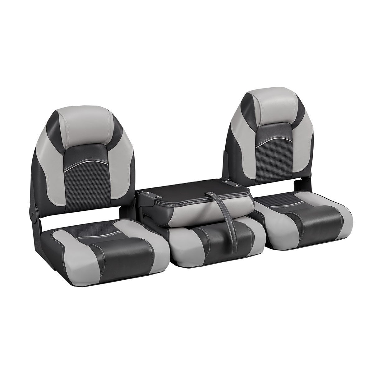 DeckMate Bass Boat Folding Bench Set with step middle Seat closed #color_charcoal & gray