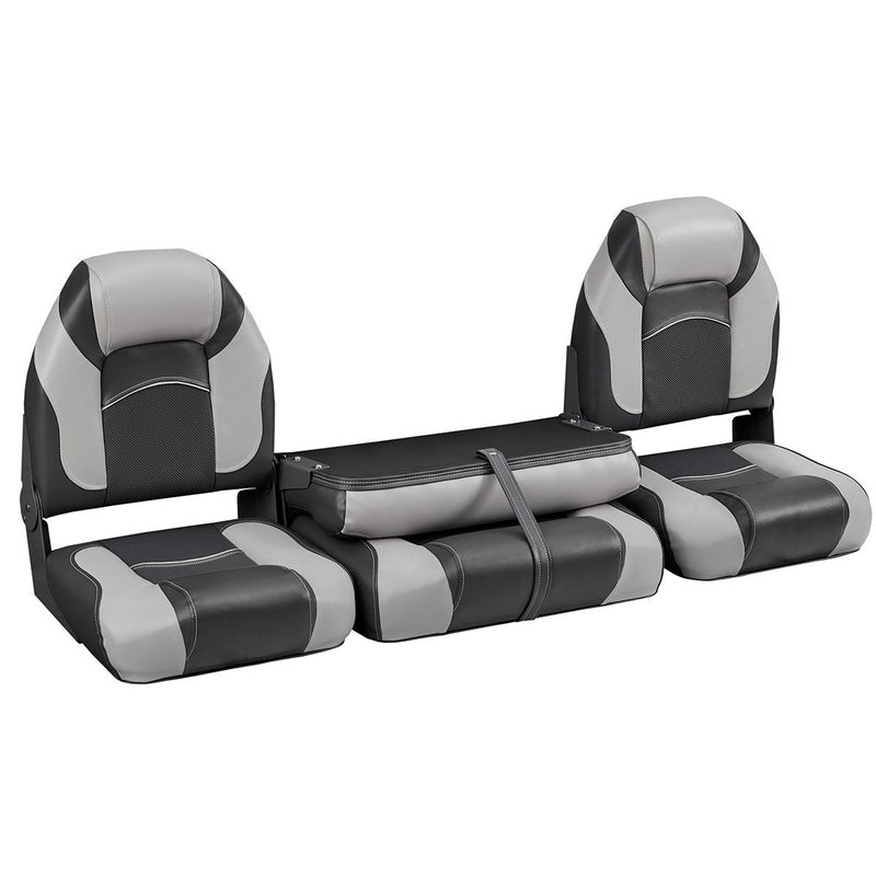 DeckMate Bass Boat Folding Bench Set with wide Jump Seat closed