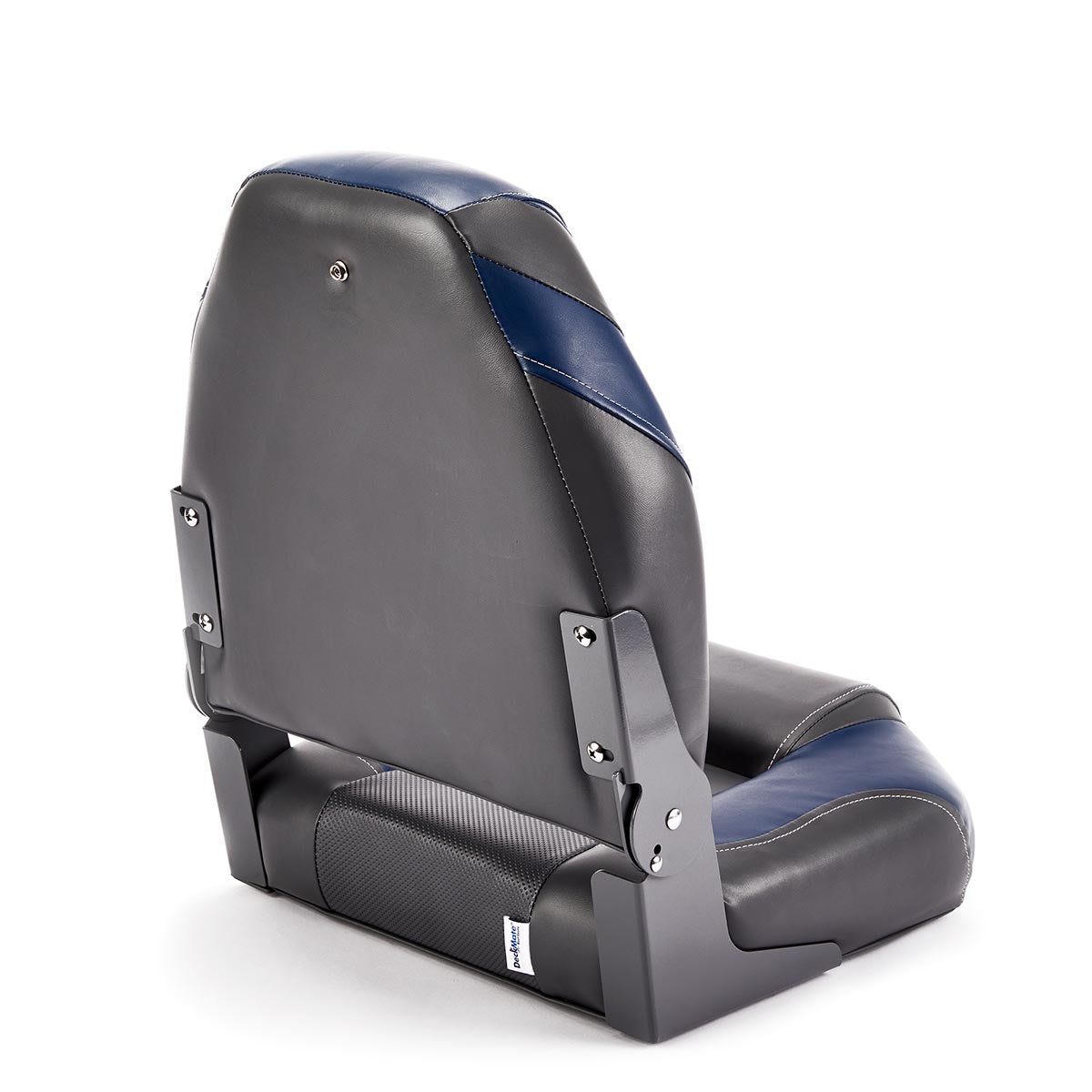 Deckmate High Back Folding Boat Seat Charcoal & Blue Marine Grade Vinyl for sale #color_charcoal & blue
