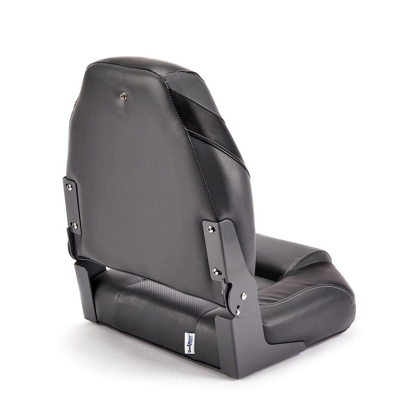 Deckmate High Back Folding Boat Seat Charcoal & Black Marine Grade Vinyl for sale