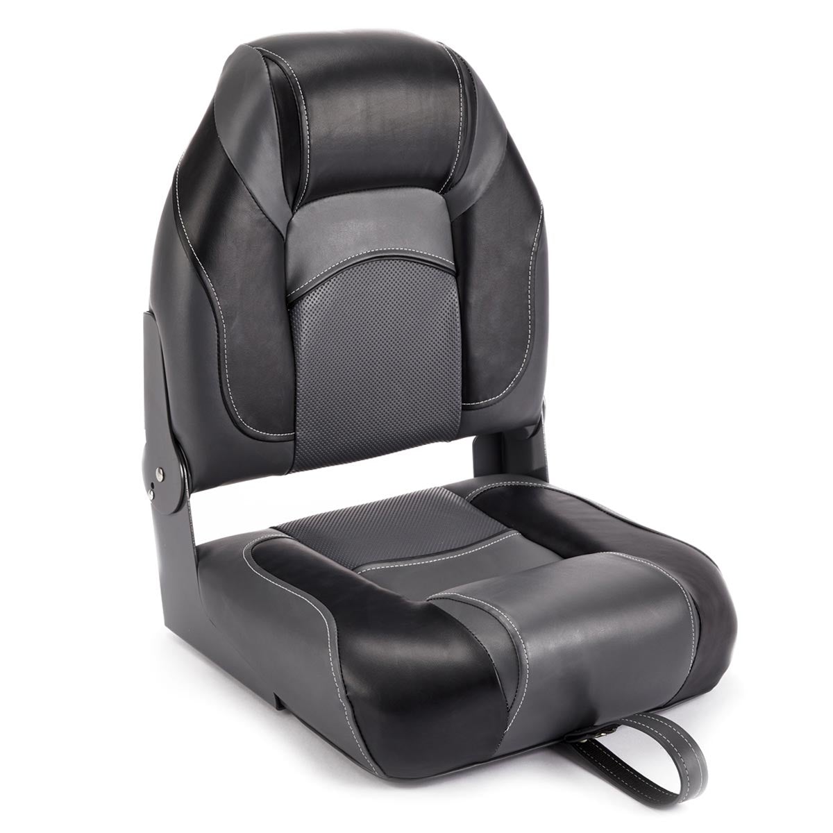 Deckmate High Back Folding Boat Seat Charcoal & Black Marine Grade Vinyl for sale #color_charcoal & black