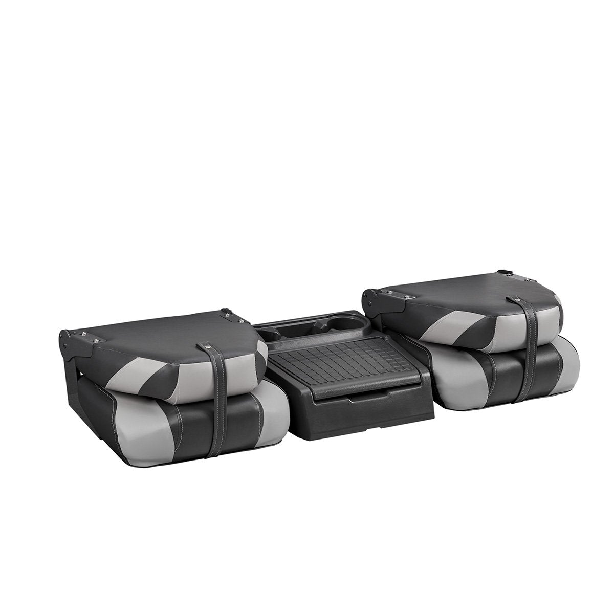 DeckMate Bass Boat Folding Bench Seat Set with center console closed #color_charcoal & gray