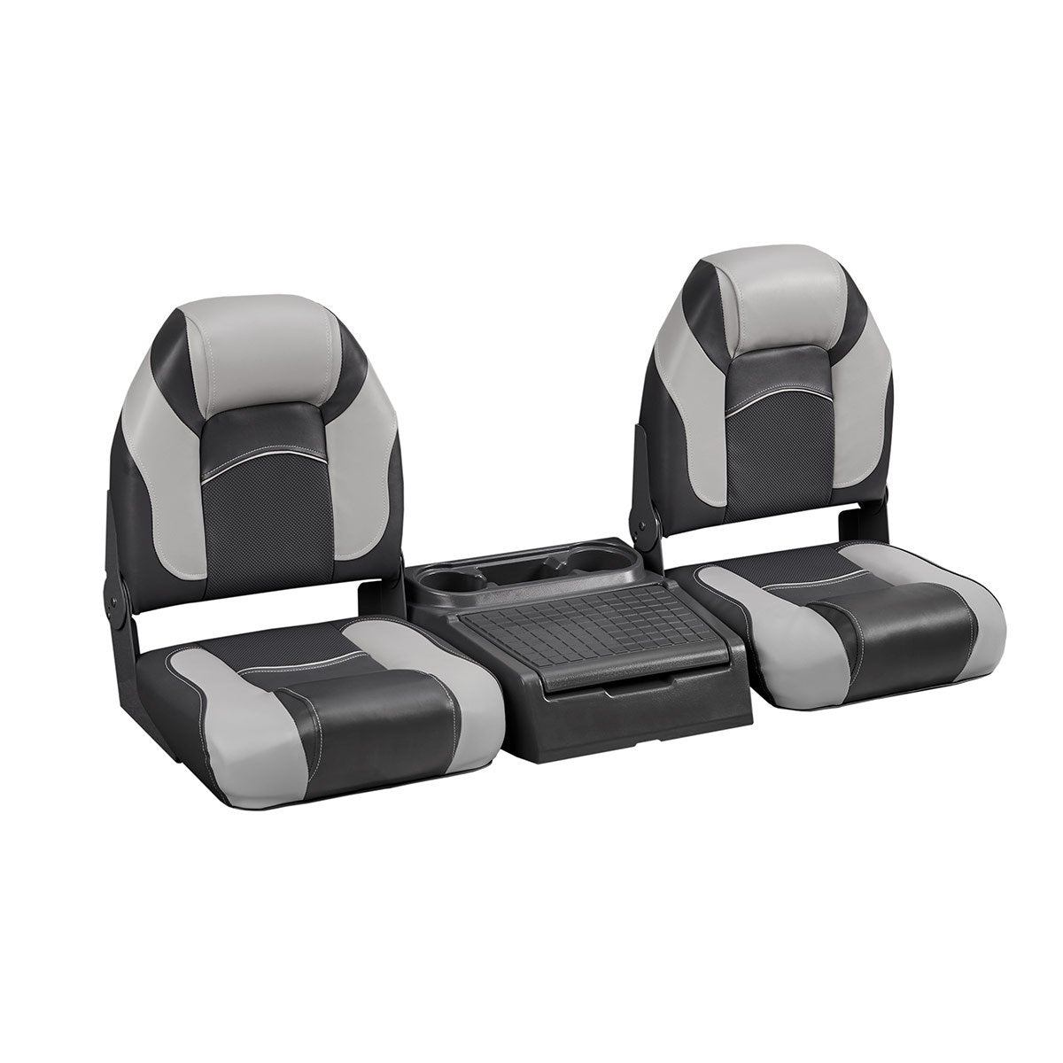 DeckMate Bass Boat Folding Bench Seat Set with center console #color_charcoal & gray