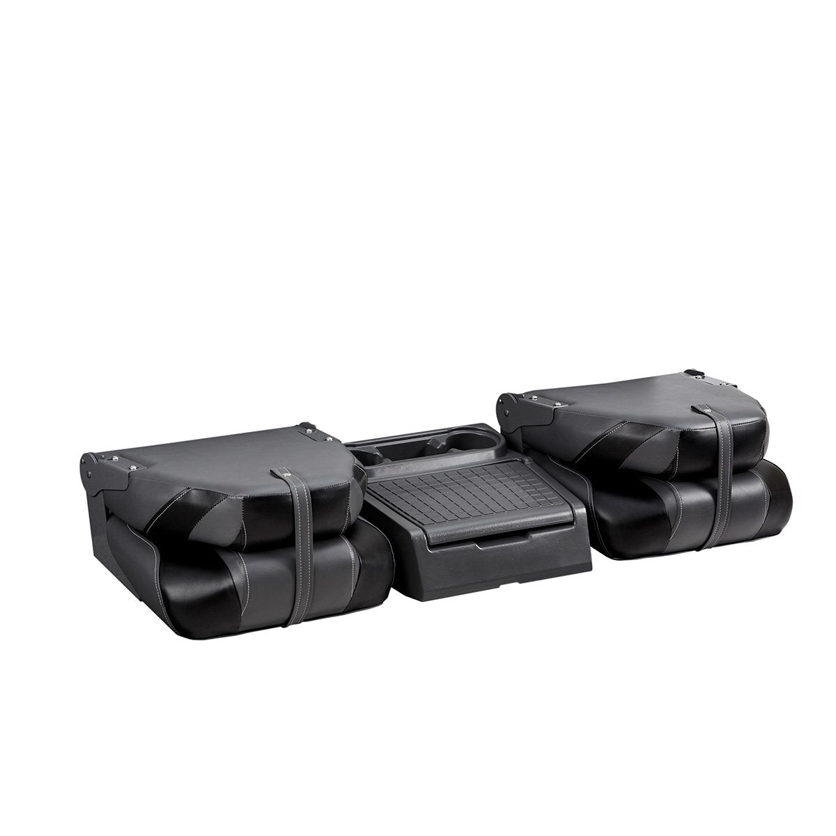 DeckMate Bass Boat Folding Bench Seat Set with center console closed #color_charcoal & black