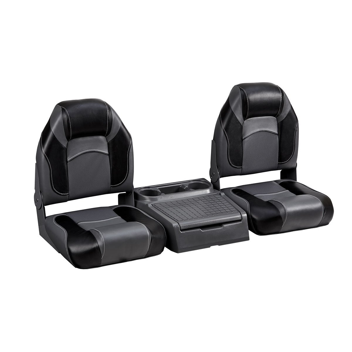 DeckMate Bass Boat Folding Bench Seat Set with center console #color_charcoal & black