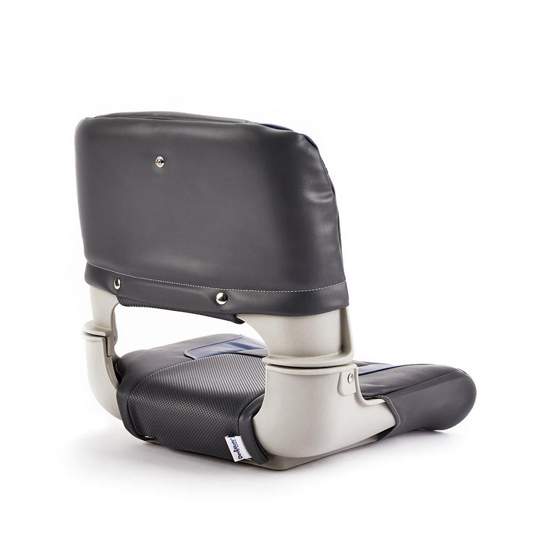 Deckmate Clam Shell Fishing Boat Seat Charcoal & Blue Marine Grade Vinyl for sale
