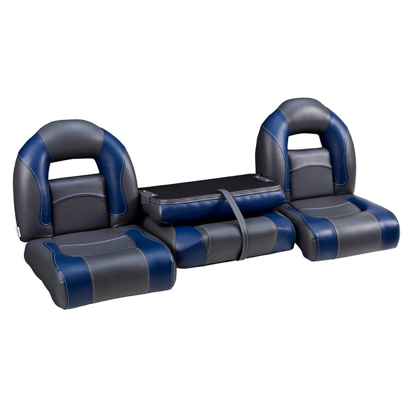 DeckMate Compact Bass Boat Bench Set with wide folding middle seat closed