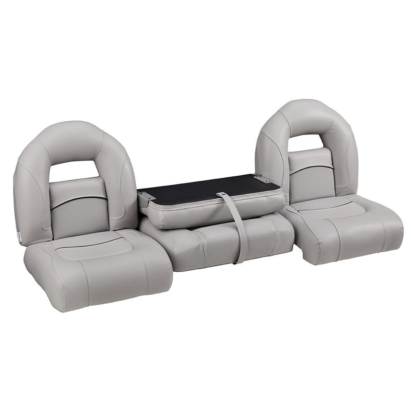 DeckMate Compact Bass Boat Bench Set with wide folding middle seat closed
