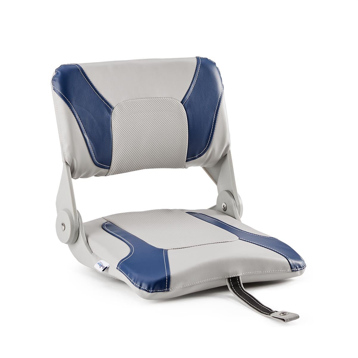 DeckMate Thin Folding Boat Fishing Seat closed #color_gray & blue